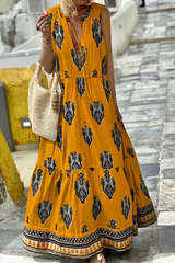Aiertu  -  Fashion Print V Neck Cake Skirt Dresses(3 Colors) Aiertu
