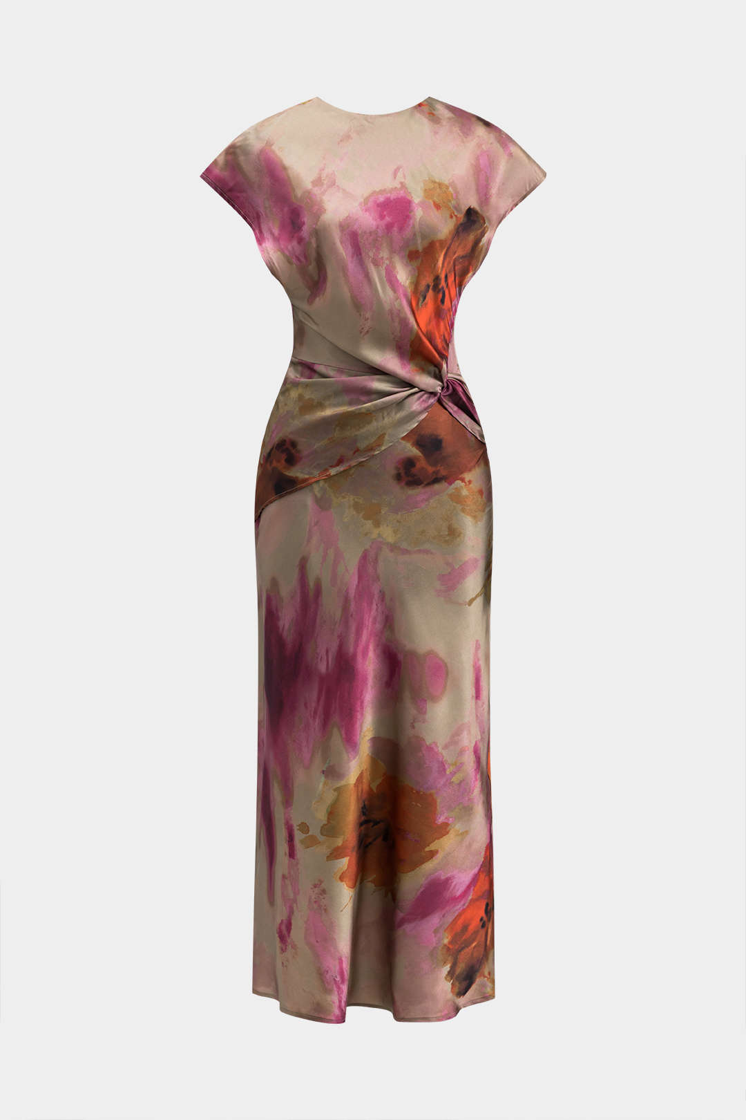 Aiertu  Tie Dye Ruched Cut Out Button Twist Knot Midi Dress Aiertu