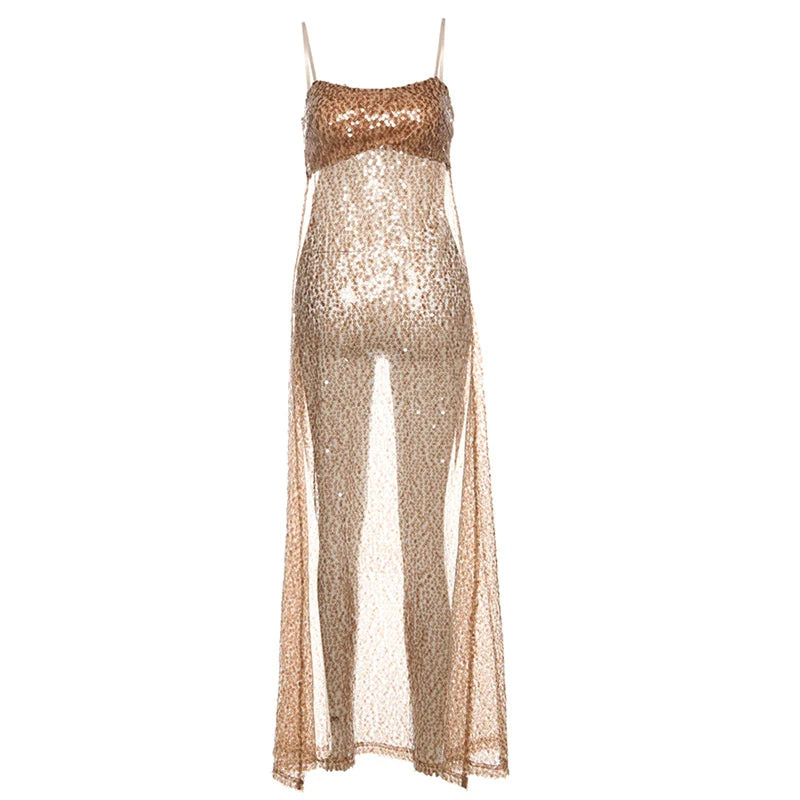 Aiertu  -  Vacation Shiny Sequins Extra-Long Camisole Women 2025 Y2K Summer Trend Backless See Through Hem Wild Fashion Outfits Aiertu