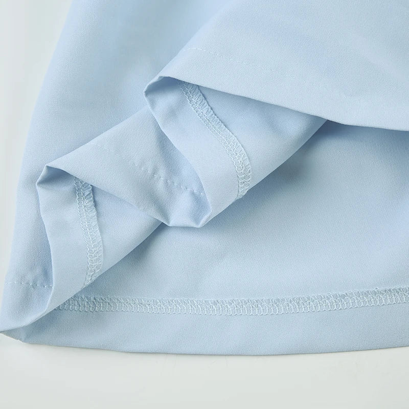Aiertu  -  Fashion Solid Ruched Button A-Line Pleated Women Dresses Puff Sleeve Slim Fit Design Summer Sweet Frocks Aiertu