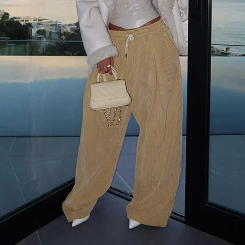 Aiertu  -  Casual Baggy Ruched Trousers Women High Waist Drawstring Wide Leg Pants 2025 New Spring Fall Harajuku Lolita Y2K Clothes Aiertu