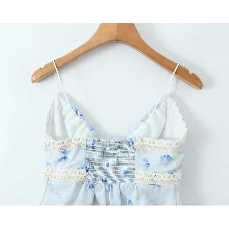 Aiertu  -  New Women Sexy Sleeveless V Neck Lace Trim Floral Print Camis Holiday Summer Crop Top Aiertu
