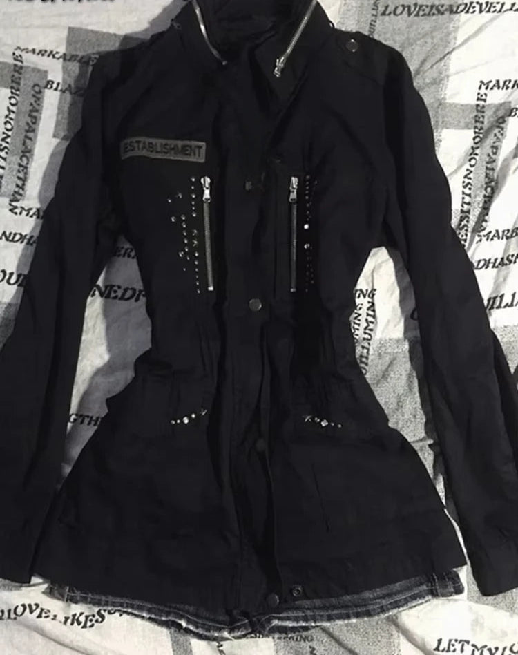Aiertu  -  Vintage Y2k Aesthetic Star Zipper Slim Coats Streetwear Fashion Harajuku Coat Korean Ins Grunge Pleated Jackets Gothic Femme Aiertu