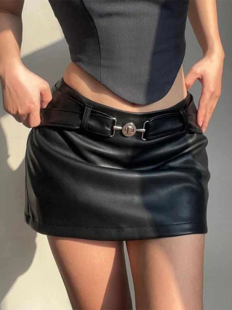 Aiertu  -  Women Black Gothic A-line Skirt Vintage Aesthetic Y2k Mini Leather Skirt Harajuku Korean Skirt Emo 2000s Fashion Clothes Summer Aiertu
