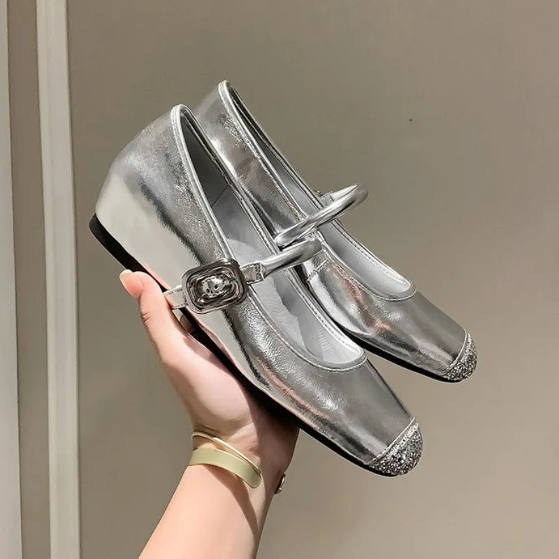 Aiertu  -  New French Rhinestone Silver Pumps Women'S Soft Ballet Shoes Soft Sole Inside Increase Shallow Mouth Single Shoes Aiertu