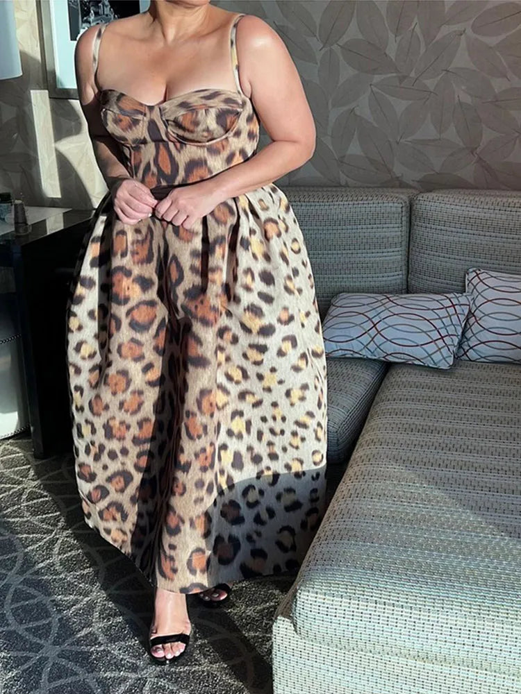 Aiertu  -  Women Sexy Leopard Print Wrapped Chest Long Dress Elegant Backless Pleated Hem High Waist Dresses 2026 New Lady Party Robes Aiertu
