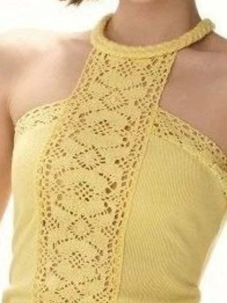 Aiertu  -  Sexy Lace Jacquard Streetwear Tank Tops Women Y2k Aesthetic Sleeveless Halter Vintage Tanks Backless Bodycon Camisole Summer Aiertu