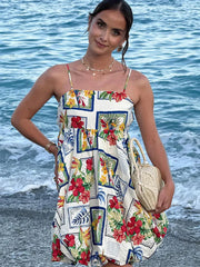 Aiertu  -  Strapless Slip Print Short Dress Pleated Fluffy Halter Flower Bud Women Dresses Fashion Seaside Vacation Beach Strap Dress New Aiertu