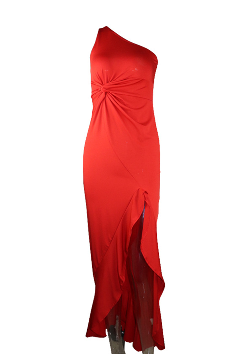 Aiertu  -  Elegant Solid Flounce Slit One Shoulder Evening Dress Dresses(8 Colors) Aiertu
