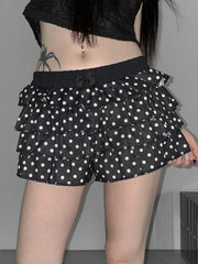 Aiertu  -  Ballet Core Polka Dot Cake Shorts for Girls Gyaru Japanese 2000s Y2k Summer Elastic Waist Ruffle Black Shorts P84-DZ15 Aiertu