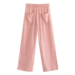 Aiertu  -  American hottie elastic high-waisted straight casual pants for women summer new linen blended bloomers Aiertu