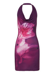 Aiertu  -Floral Print Contrast Halter Mini Dress aiertu