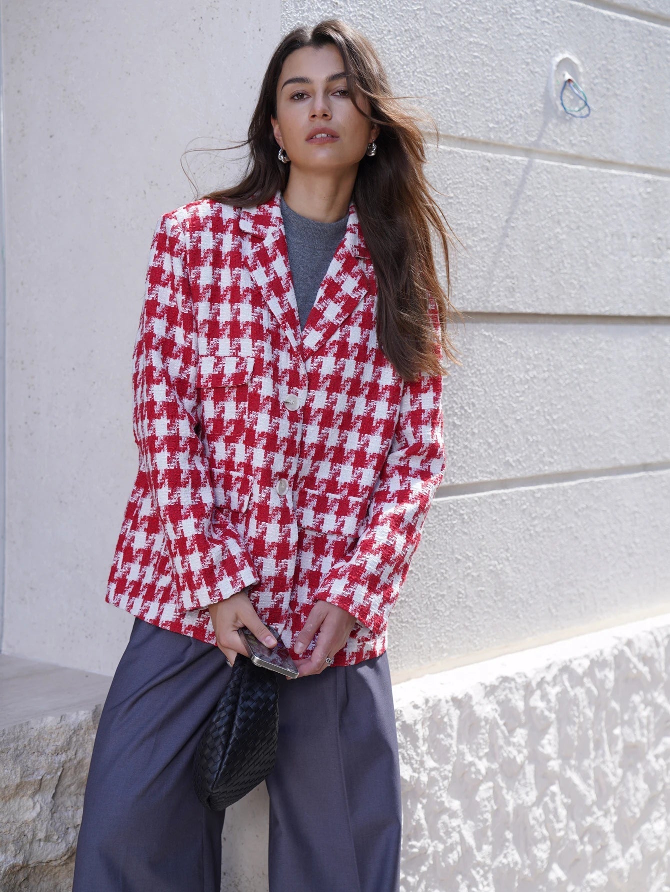 Aiertu  -  2026 Fall / Autumn Winter New Women Fashion Basic Woolen Houndstooth  Jacket Basic Blazer Aiertu