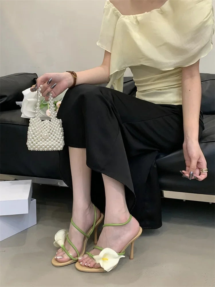 Aiertu  -   Sexy PVC Transparent Flower Narrow Band Women Sandals Street Style Open Toe Thin High Heels Party Prom Shoes Aiertu