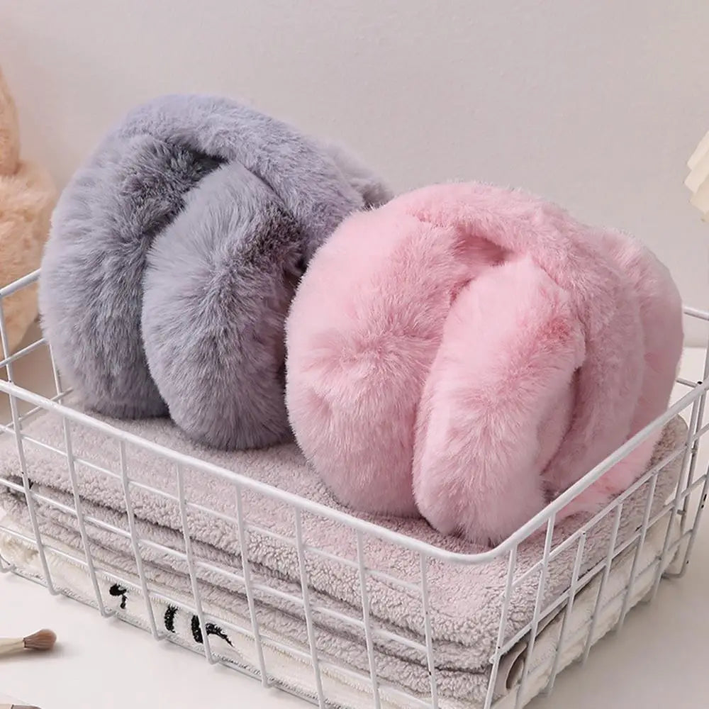 Aiertu  -  Solid Color Soft Plush Ear Warmer Winter Warm Earmuffs Fashion Ear Cover Outdoor Cold Protection Ear-Muffs Folding Earflap Aiertu