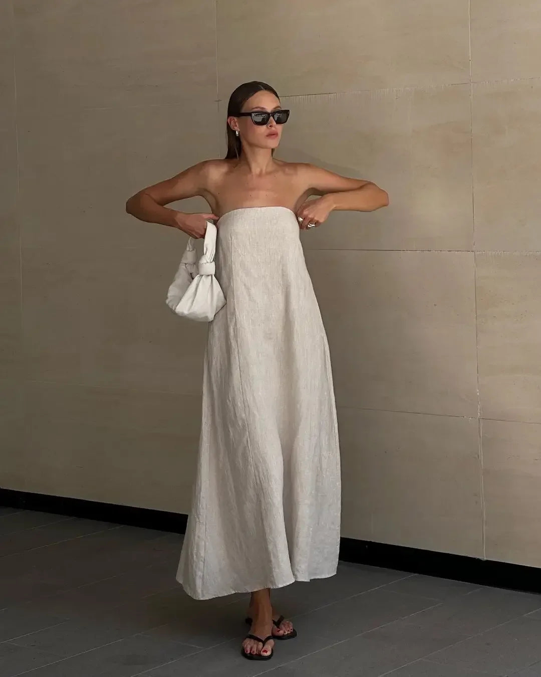 Aiertu  -  Women's Elegant Solid Strapless Loose Long Dress Sexy Sleeveless Backless Off Shoulder Dresses 2026 Ladies Vacation Party Robes Aiertu