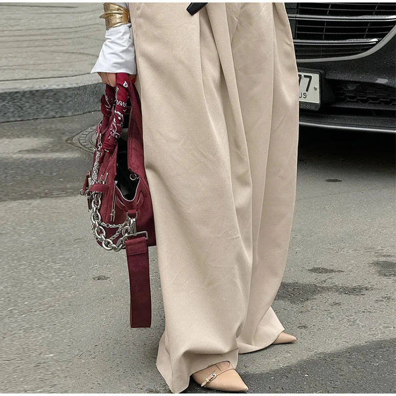 Aiertu  -  Casual Khaki Pleated Wide Legs Pants Women Chic High Waist Baggy Trousers Female 2026 Spring Summer New Fashion Office Pant Aiertu