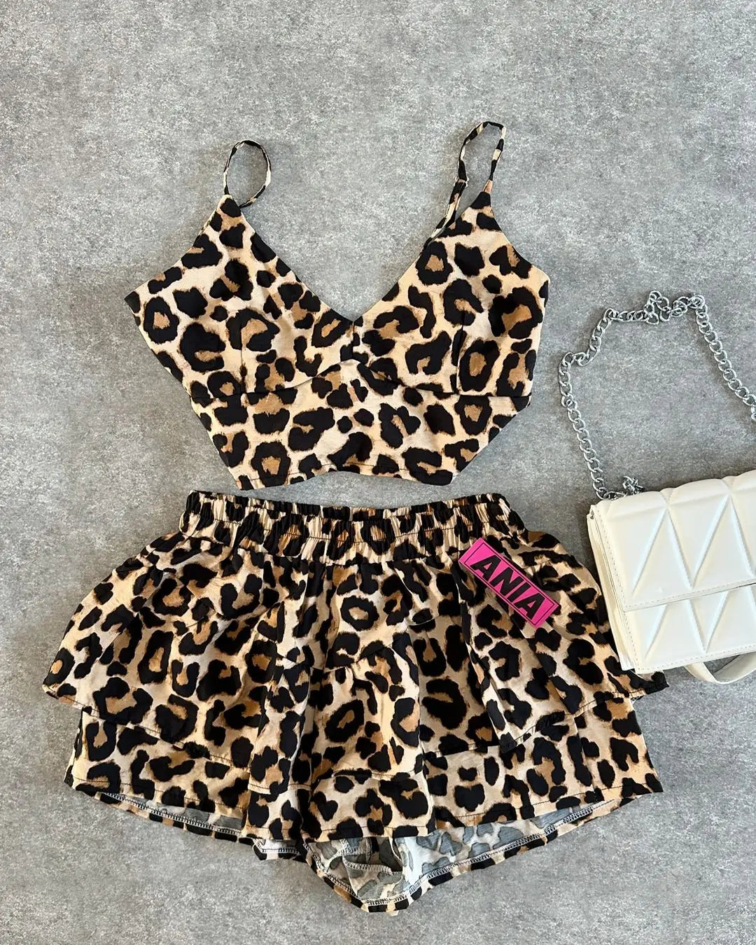 Aiertu  -  New Goth Harajuku Leopard Print Two Piece Sets Womens Outfits Sexy Fashion Y2k Skirt Sets Shorts Halter Crop Tops Streetwear Aiertu