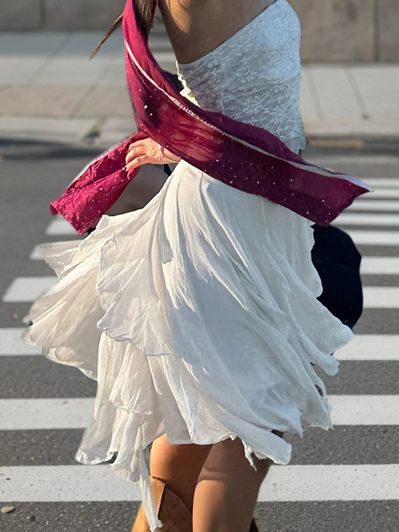 Aiertu    -  Casual Asymmetrical Mesh Skirts Holiday Beach Style Low-Waisted Midi Skirts Women 2025 Summer Fashion Streetwear Ladies Aiertu