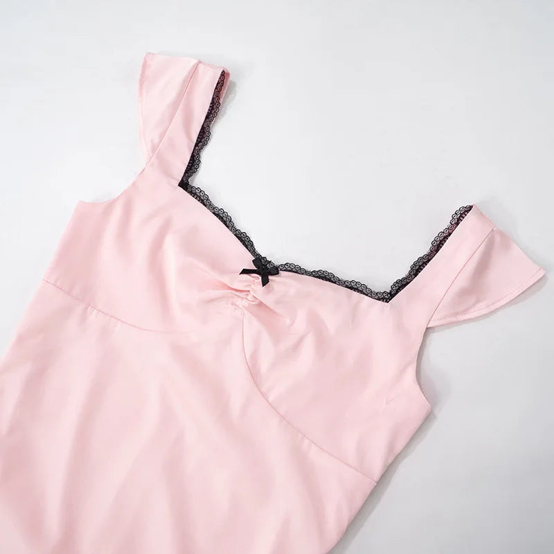Aiertu  -  Patchwork Satin Sexy Square Collar Lace Women Dress Spaghetti Strap Mini Dress Female Spring Slim Elegant Party Clubwear Aiertu
