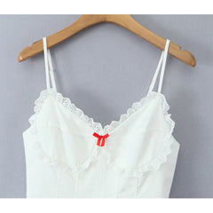 Aiertu  -  Sexy Cute White Sling Mini Dress For Women Lace Spliced V Neck A-line Summer Dresses Beautiful Birthday Party Robe Aiertu