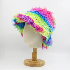 Aiertu  -  New Plush Faux Fur Bucket Hats For Women Men Outdoor Warm Panama Hat Female Adjustable Lady Luxury FNashion Party Fisherman Caps Aiertu