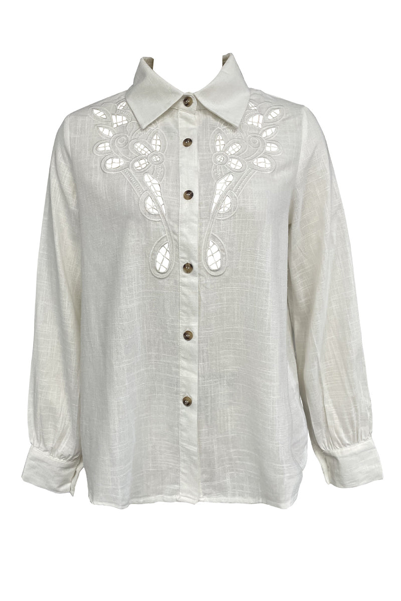 Aiertu  -Casual Hollow Out Turndown Collar Blouses(4 Colors) aiertu