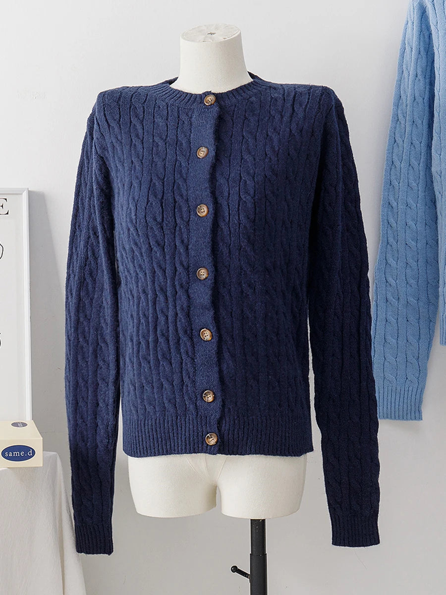Aiertu  -  Gray Twisted Slim Sweater Cardigan Women O-Neck Single Breasted Long Sleeve Jumper American Vintage Fashion Knit Outerwear New Aiertu