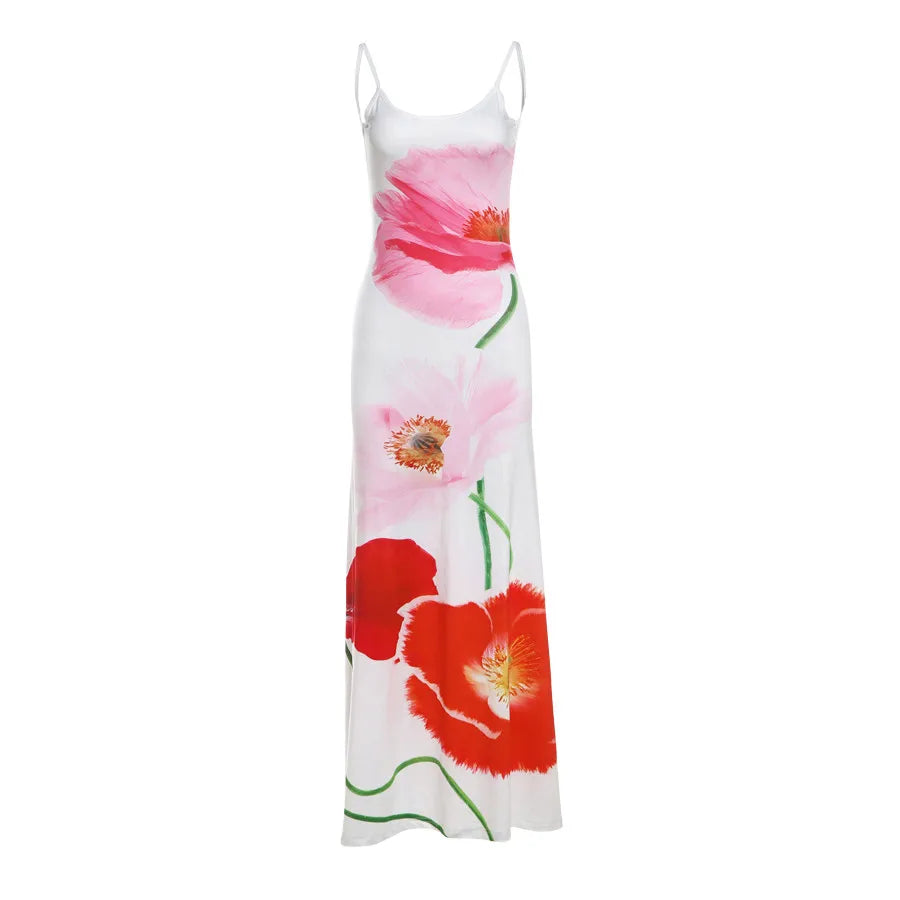 Aiertu  -  2025 New Trend Dress Women Sexy Summer Flowers Camis Sleeveless Soft Stretch Sweet Maxi Bodycon Skinny Elastic Vestidos Aiertu