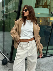 Aiertu  -  Retro Lapel With Pocket Pu Leather Jacket Women Fashion Single Breasted Long Sleeve Loose Coat 2026 Autumn Chic Lady New Outwear Aiertu