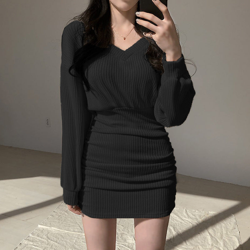 Aiertu - Split Long Sleeve Knit Mini Dress Aiertu