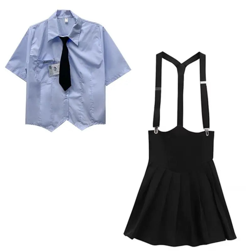 Aiertu  -  Preppy Style Pleated Skirt Sets Women Streetwear Vintage Korean Fashion Two Piece Suits Y2k School Uniform Summer Aiertu