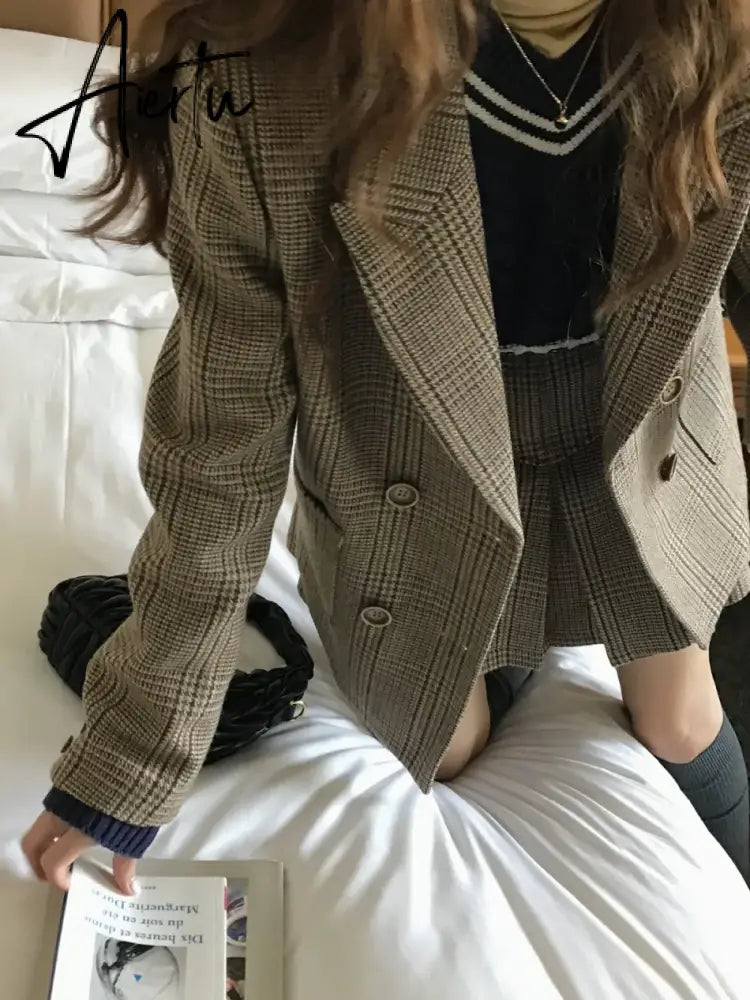 Aiertu 2 Piece Sets Women Outfits Autumn Winter Elegant Sweet Woolen Blazer High Waist Pleated Skirt Suit Korean Vintage Temperament Aiertu