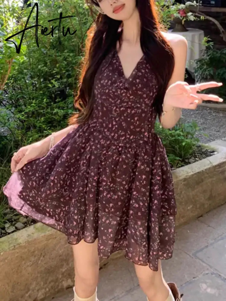 Aiertu 2000s Aesthetics Fashion Outfits 2 Piece Set Floral Dress Prairie Chic + Knitted Tops With Belt Spring Summer High Street Aiertu