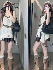 Aiertu 2000s Aesthetics Fashion Outfits 2 Piece Set Floral Dress Prairie Chic + Knitted Tops With Belt Spring Summer High Street Aiertu