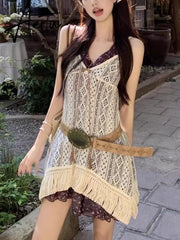 Aiertu 2000s Aesthetics Fashion Outfits 2 Piece Set Floral Dress Prairie Chic + Knitted Tops With Belt Spring Summer High Street Aiertu