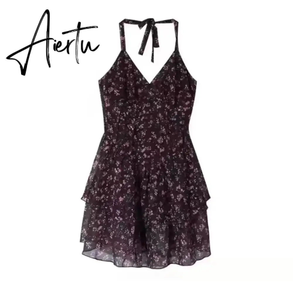 Aiertu 2000s Aesthetics Fashion Outfits 2 Piece Set Floral Dress Prairie Chic + Knitted Tops With Belt Spring Summer High Street Aiertu
