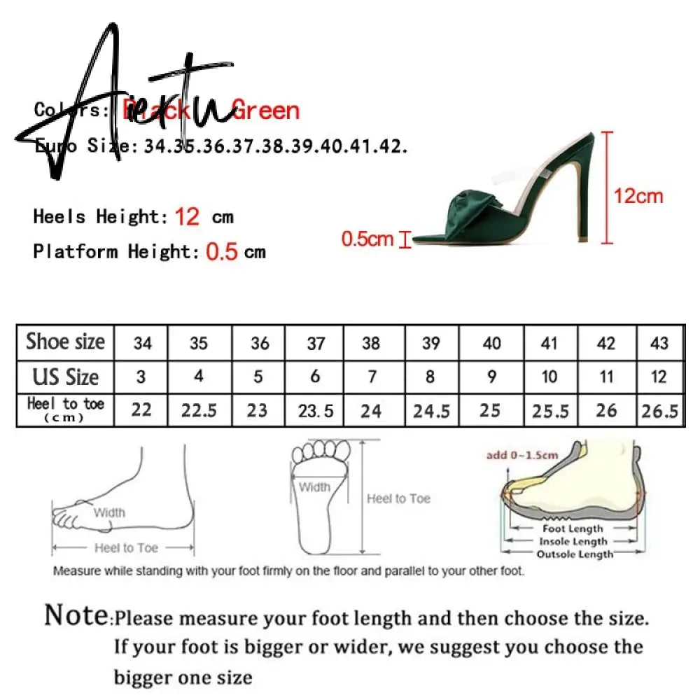 Aiertu  2022 Silk Butterfly-knot Women slippers Mule high heels Slippers Sandals flip flops Pointed toe Strappy Slides Party shoes Aiertu