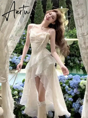 Aiertu 2024 Fairy Elegant Short Party Dresses Woman Beach Sleeveless Irregular Dresses Korea Fashion Aesthetics Casual One Piece Dress Aiertu