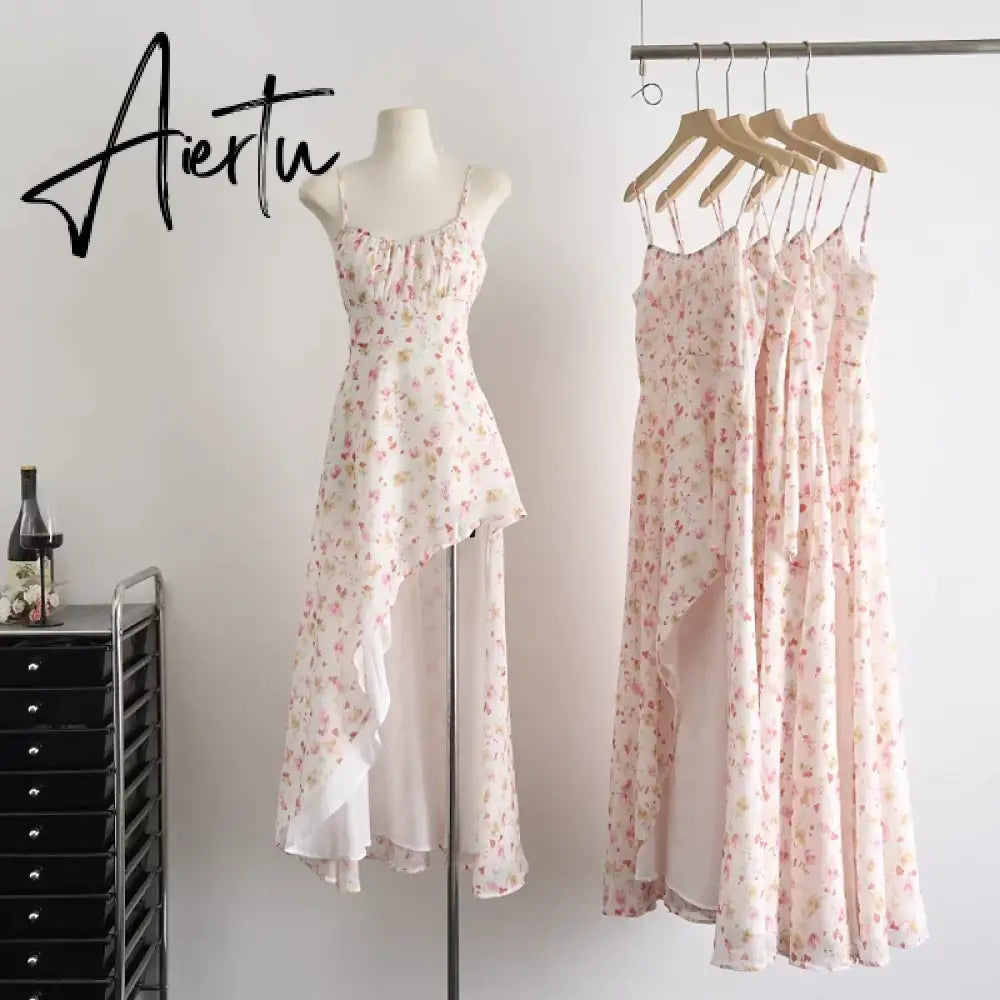 Aiertu 2024 Summer Elegant Floral Dress Women Evening Party Slim Midi Dress Office Lady Causal Outwear Strap Dress Korean Fashion Aiertu