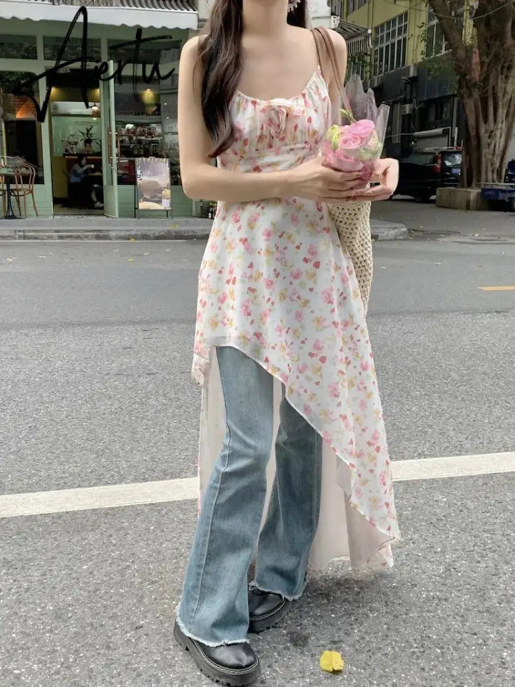 Aiertu 2024 Summer Elegant Floral Dress Women Evening Party Slim Midi Dress Office Lady Causal Outwear Strap Dress Korean Fashion Aiertu