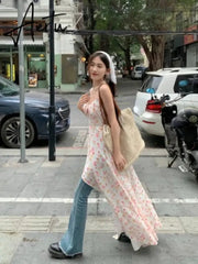 Aiertu 2024 Summer Elegant Floral Dress Women Evening Party Slim Midi Dress Office Lady Causal Outwear Strap Dress Korean Fashion Aiertu