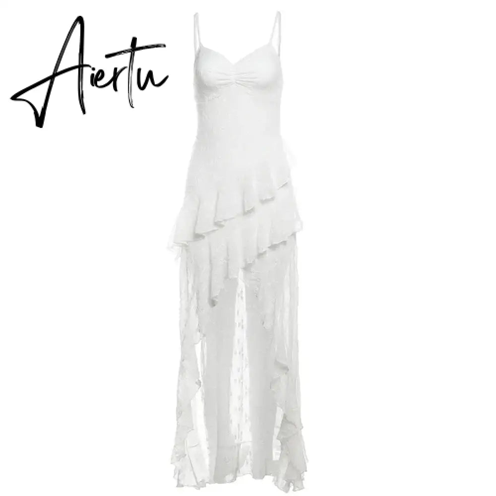 Aiertu 2024 Summer Streetwear Vintage Dresses Grunge Y2k Aesthetic Irregular Ruffled Vestido Slim Fit Harajuku Woman Backless Dress Aiertu