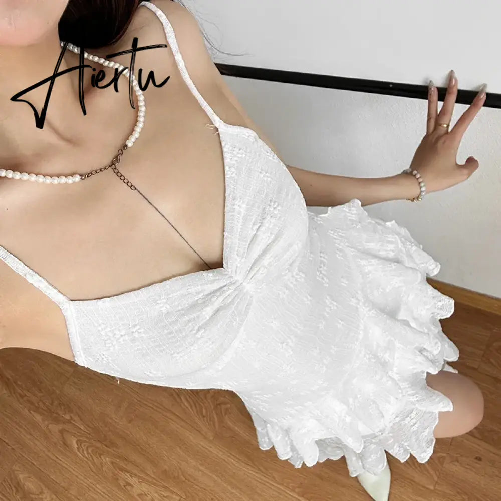 Aiertu 2024 Summer Streetwear Vintage Dresses Grunge Y2k Aesthetic Irregular Ruffled Vestido Slim Fit Harajuku Woman Backless Dress Aiertu