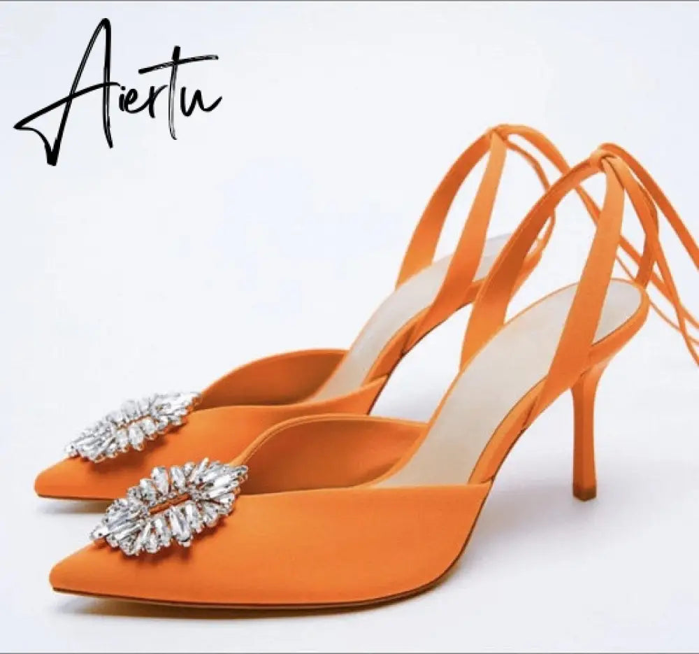 Aiertu African Party Shoe and Bag Set Sexy Heels Shallow Mouth Pointed Pumps Lace-Up Sandals Ladies Slip On Golden Crossdressers Beige Aiertu