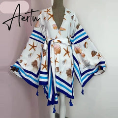 Aiertu America Summer Women Cardigan stitch robe Cocktail sexcy Boho Maxi African Holiday Batwing Sleeve Silk Robe Aiertu