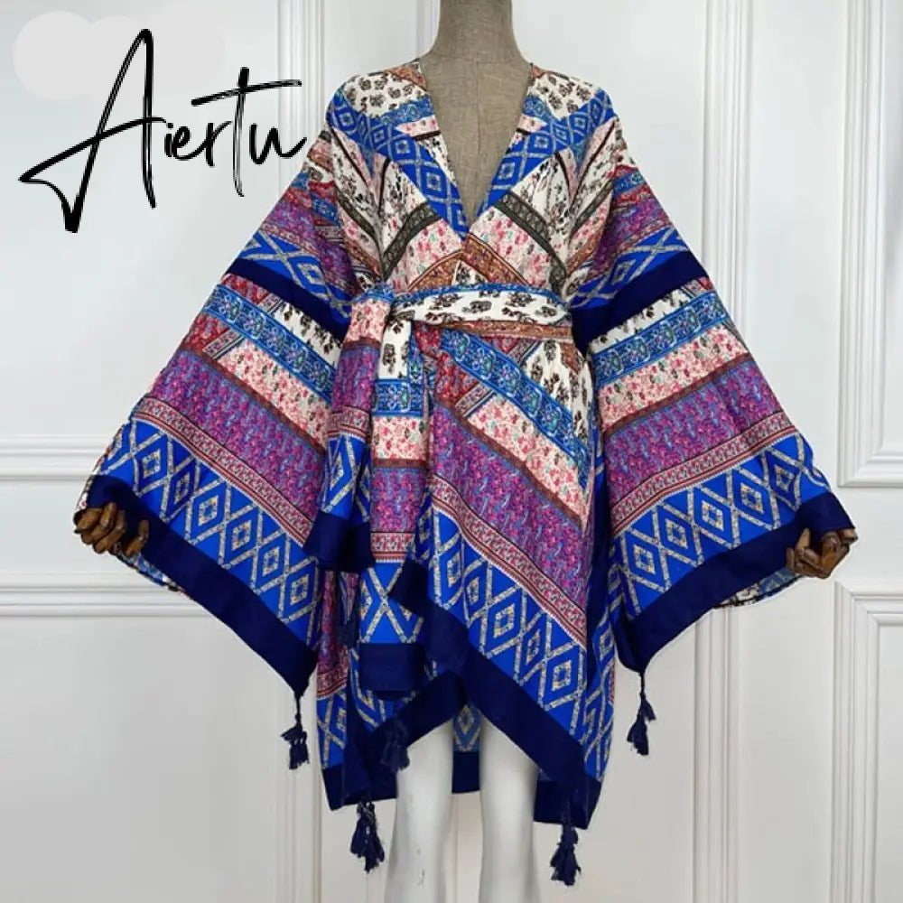 Aiertu America Summer Women Cardigan stitch robe Cocktail sexcy Boho Maxi African Holiday Batwing Sleeve Silk Robe Aiertu