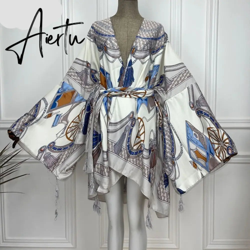 Aiertu America Summer Women Cardigan stitch robe Cocktail sexcy Boho Maxi African Holiday Batwing Sleeve Silk Robe Aiertu