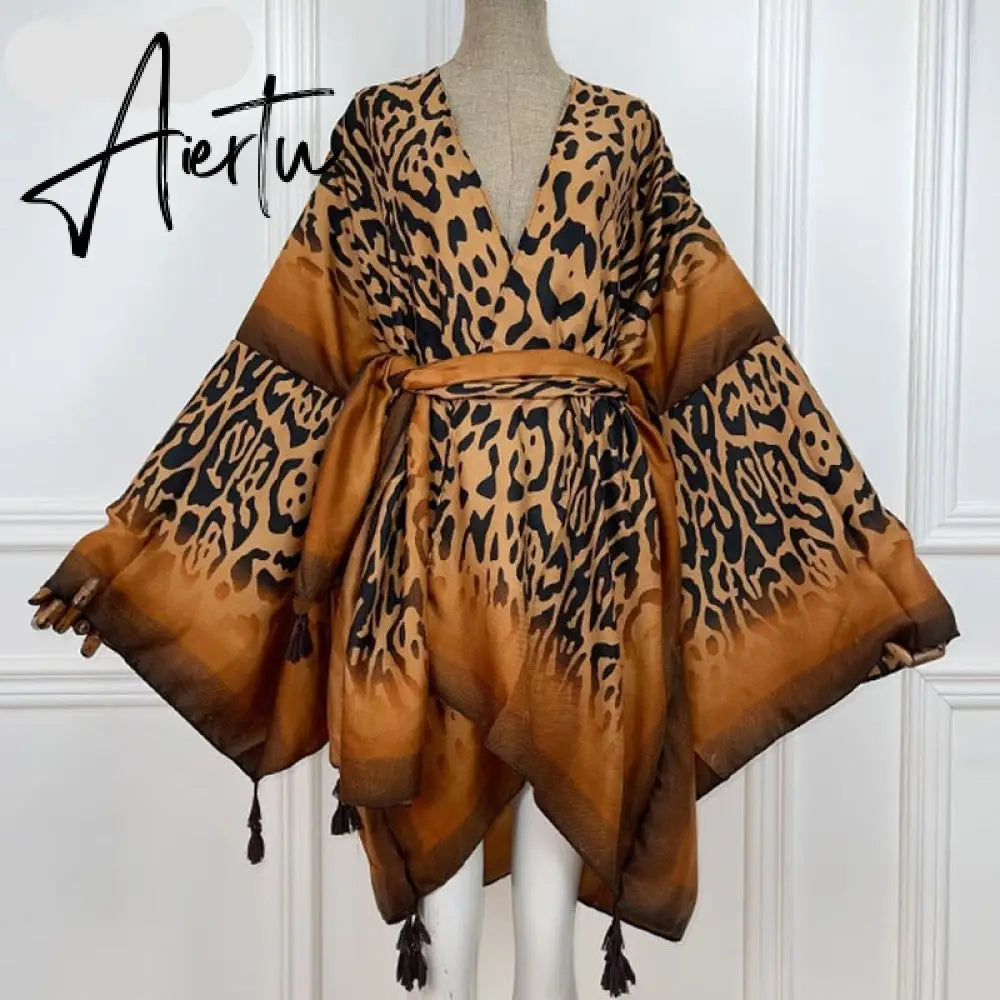 Aiertu America Summer Women Cardigan stitch robe Cocktail sexcy Boho Maxi African Holiday Batwing Sleeve Silk Robe Aiertu