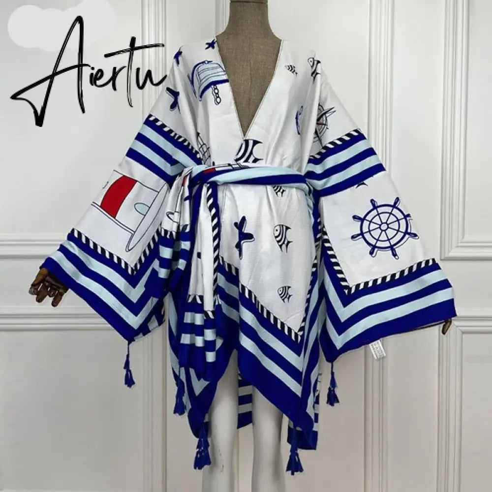 Aiertu America Summer Women Cardigan stitch robe Cocktail sexcy Boho Maxi African Holiday Batwing Sleeve Silk Robe Aiertu